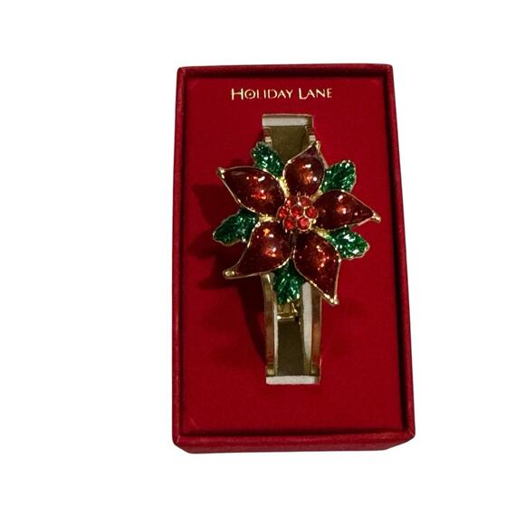 Macy’s Holiday Lane Gold Enameled Poinsettia Christmas Bangle Bracelet NIB - Picture 1 of 5